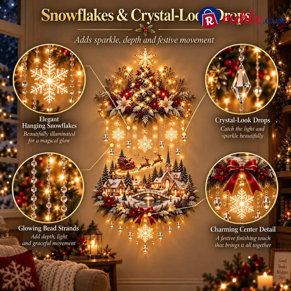 🎄 Illuminated Christmas Tree & Village Wall Hanging | Cascading Warm Lights for Living Rooms Entryways & Staircases ✨