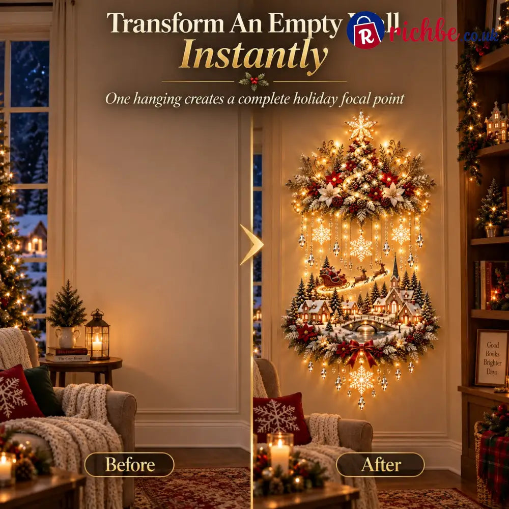 🎄 Illuminated Christmas Tree & Village Wall Hanging | Cascading Warm Lights for Living Rooms Entryways & Staircases ✨