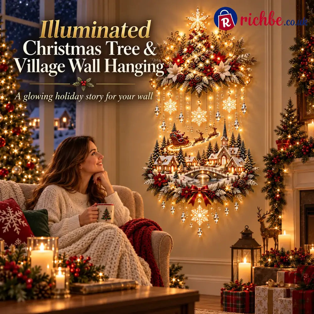 🎄 Illuminated Christmas Tree & Village Wall Hanging | Cascading Warm Lights for Living Rooms Entryways & Staircases ✨