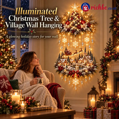 🎄 Illuminated Christmas Tree & Village Wall Hanging | Cascading Warm Lights for Living Rooms Entryways & Staircases ✨