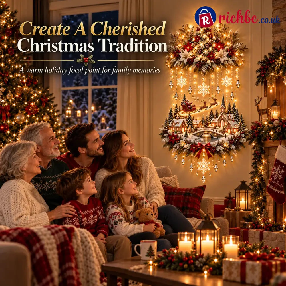 🎄 Illuminated Christmas Tree & Village Wall Hanging | Cascading Warm Lights for Living Rooms Entryways & Staircases ✨