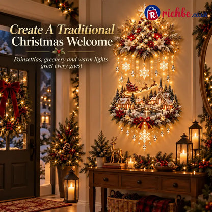 🎄 Illuminated Christmas Tree & Village Wall Hanging | Cascading Warm Lights for Living Rooms Entryways & Staircases ✨