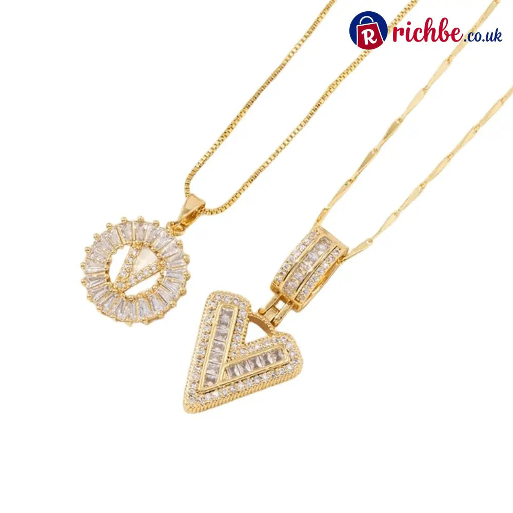 🔥Initial Letter Pendant Necklaces - 2 Pack - GOLD / V