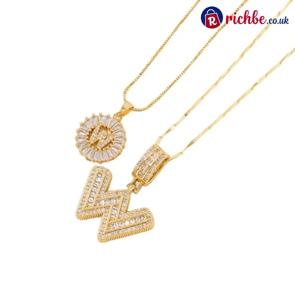 🔥Initial Letter Pendant Necklaces - 2 Pack - GOLD / W
