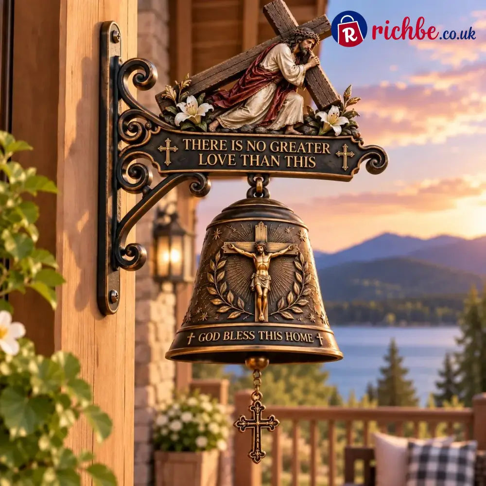 ✝️ Jesus Cross Christian Hanging Bell | “God Bless This Home” Rustic Faith-Inspired Door & Porch Decor - Buy 1