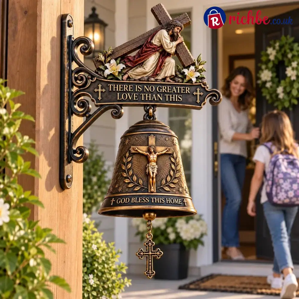 ✝️ Jesus Cross Christian Hanging Bell | “God Bless This Home” Rustic Faith-Inspired Door & Porch Decor - Buy 1