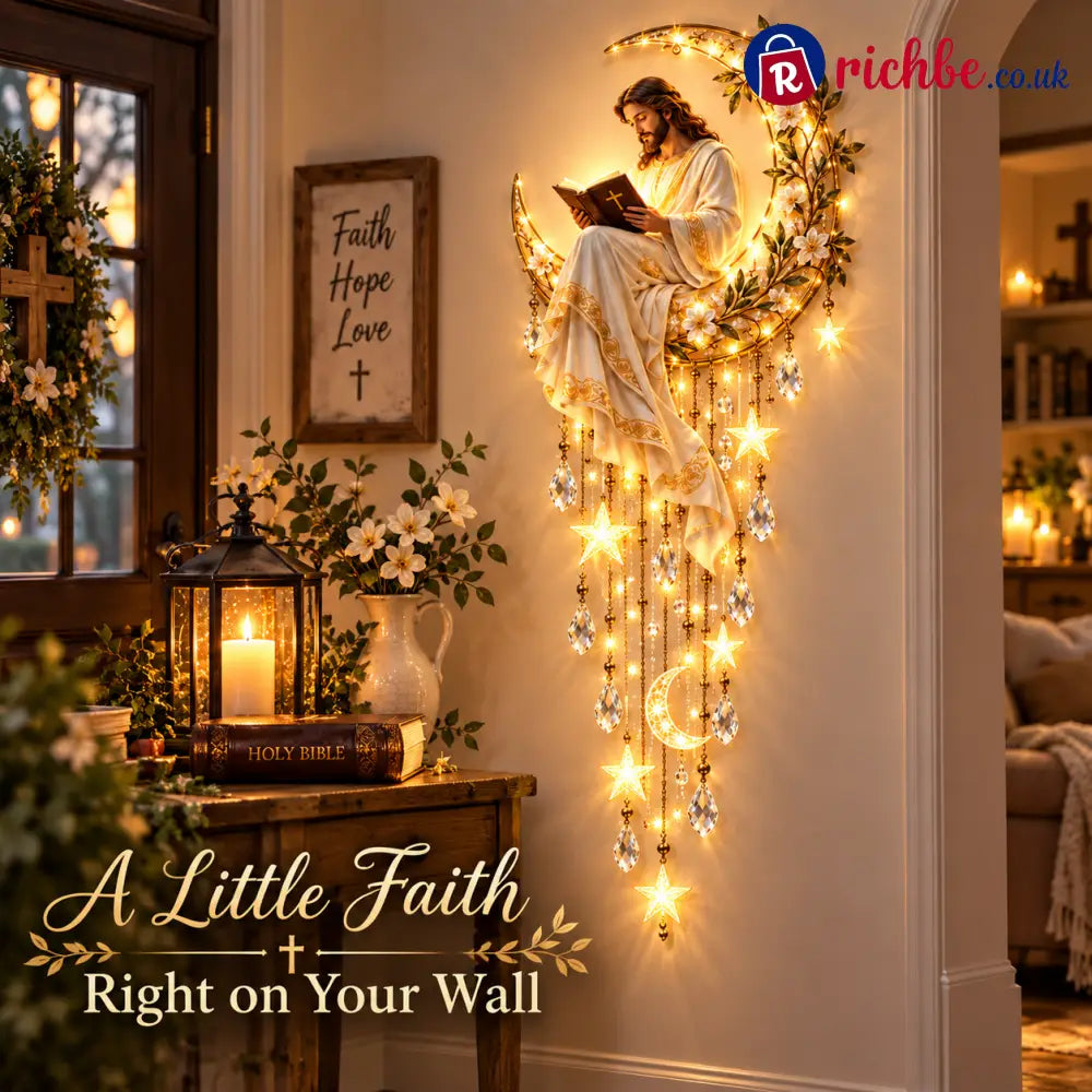 ✝️🌙 Jesus & Mary Moonlight Scripture Wall Light – Faith-Inspired Christian Home Decor