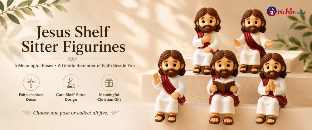✝️🙏 Jesus Shelf Sitter Figurines – 5 Meaningful Poses ❤️ Christian Faith Desk & Shelf Décor 🎁