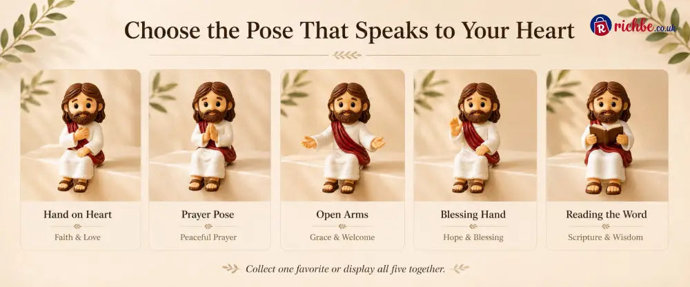 ✝️🙏 Jesus Shelf Sitter Figurines – 5 Meaningful Poses ❤️ Christian Faith Desk & Shelf Décor 🎁
