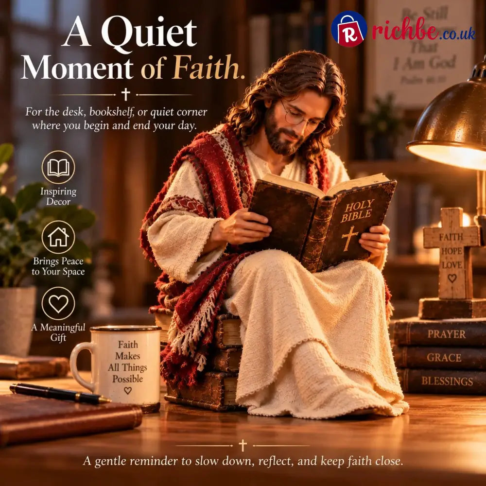 ✝️ Keep Faith Close – Jesus Reading the Bible Figurine
