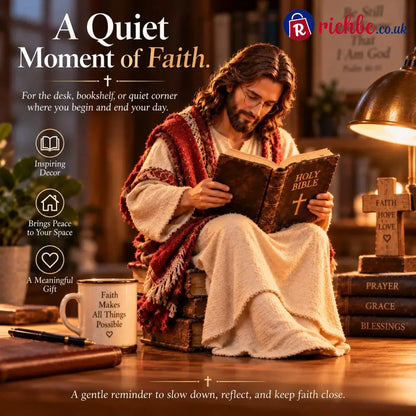 ✝️ Keep Faith Close – Jesus Reading the Bible Figurine