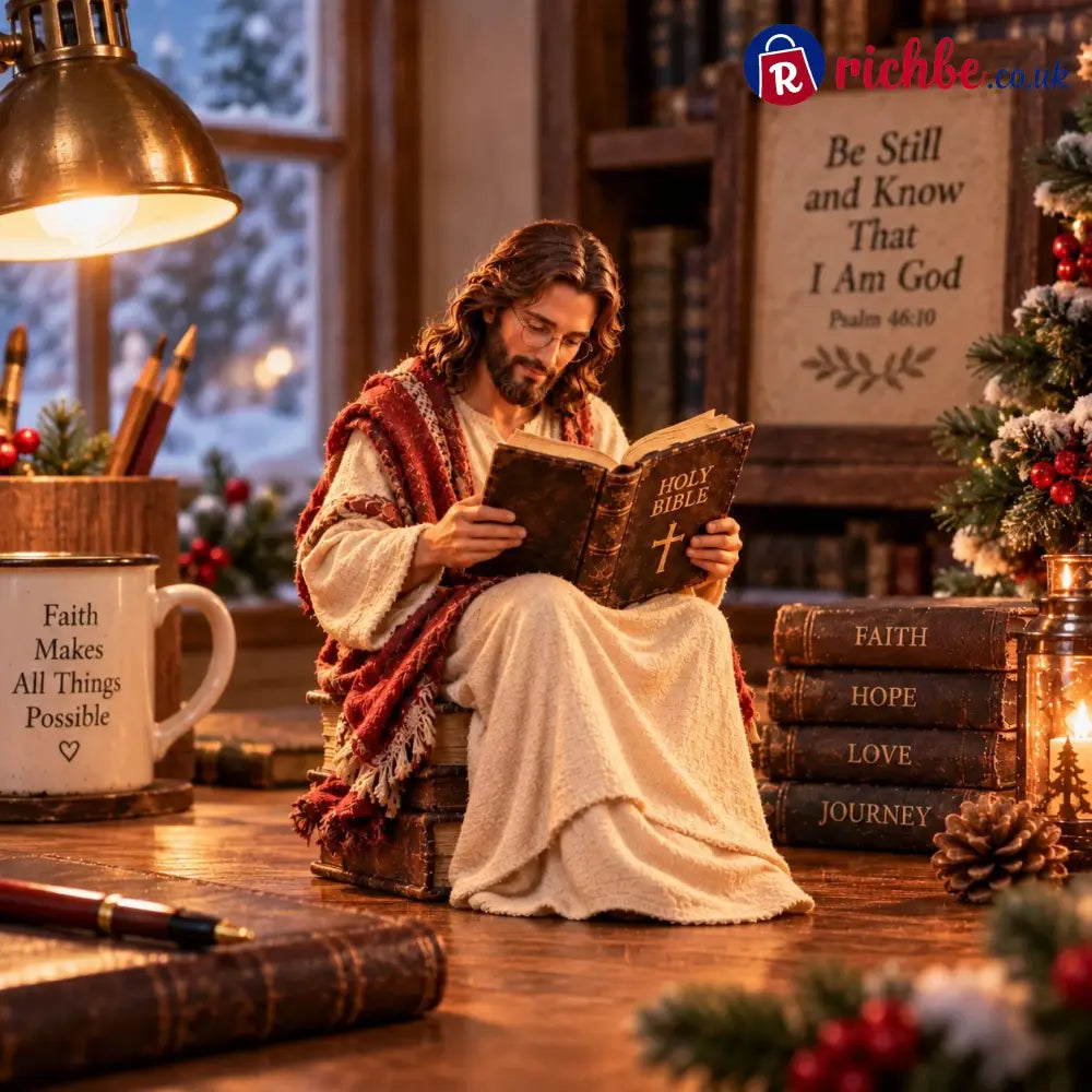 ✝️ Keep Faith Close – Jesus Reading the Bible Figurine