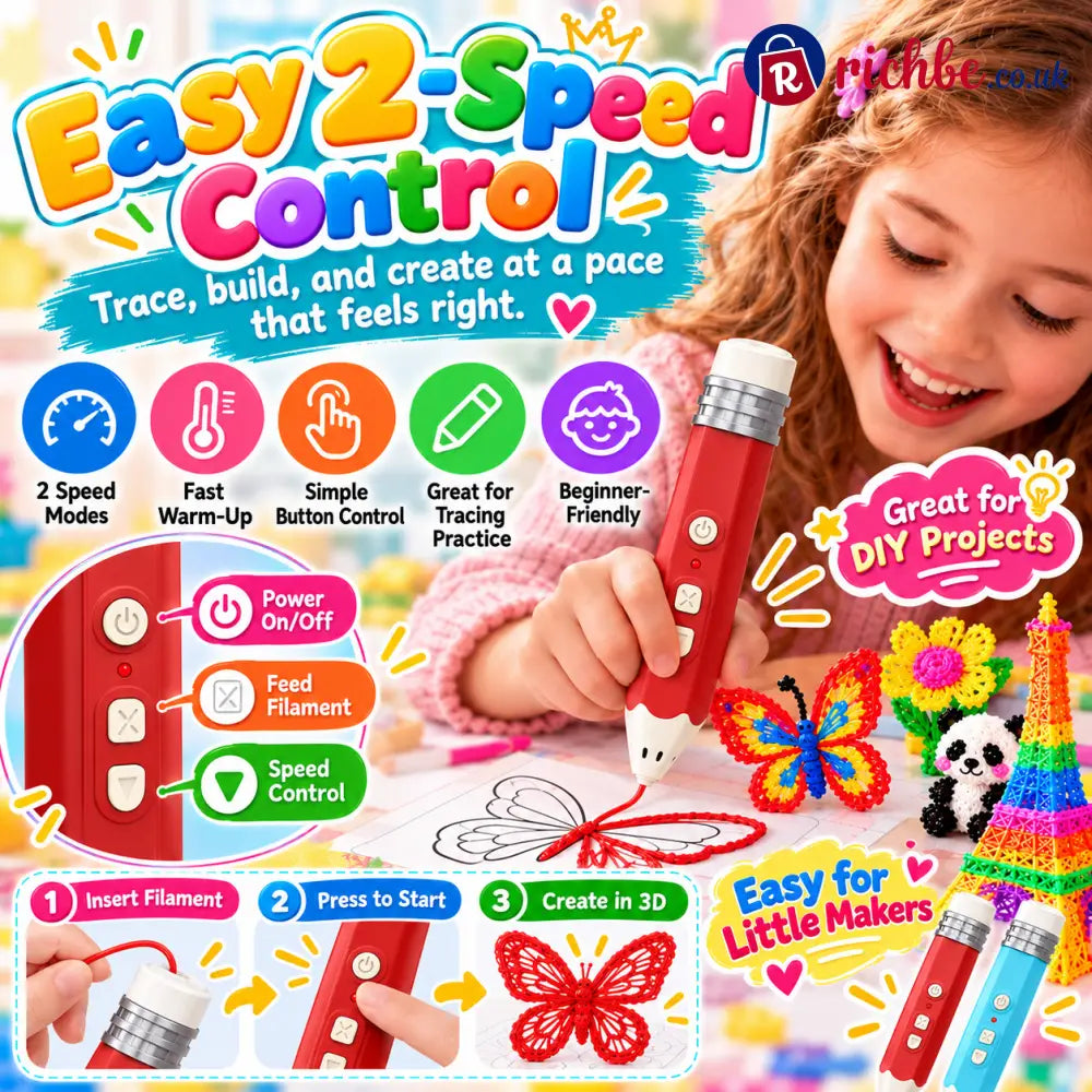 🎨 Kids Low-Temperature 3D Printing Pen Kit – Draw Build & Create in 3D