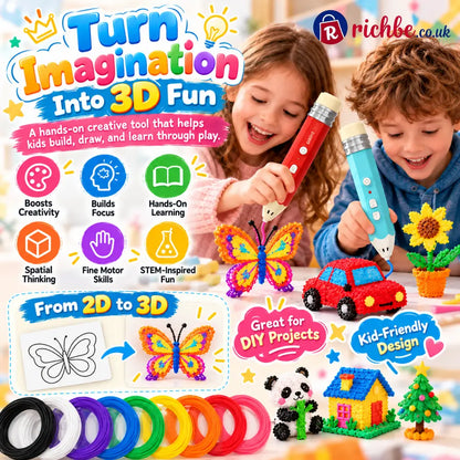🎨 Kids Low-Temperature 3D Printing Pen Kit – Draw Build & Create in 3D
