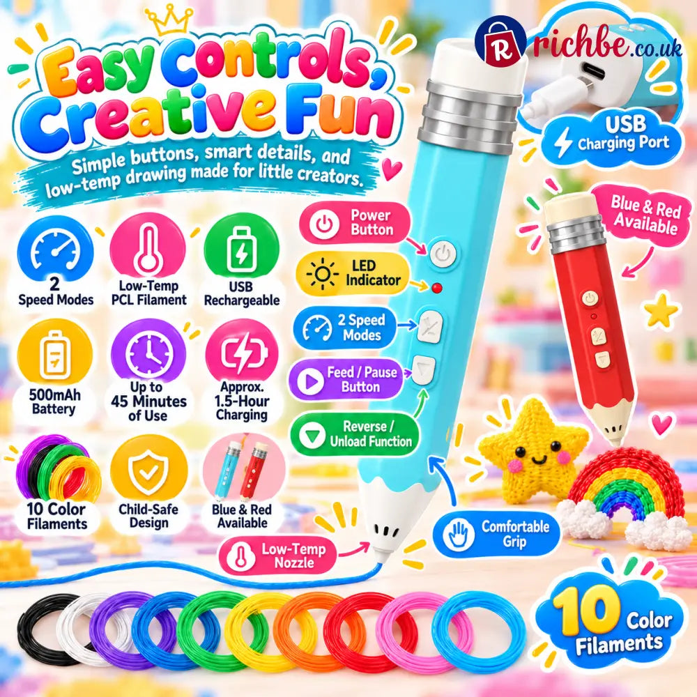 🎨 Kids Low-Temperature 3D Printing Pen Kit – Draw Build & Create in 3D