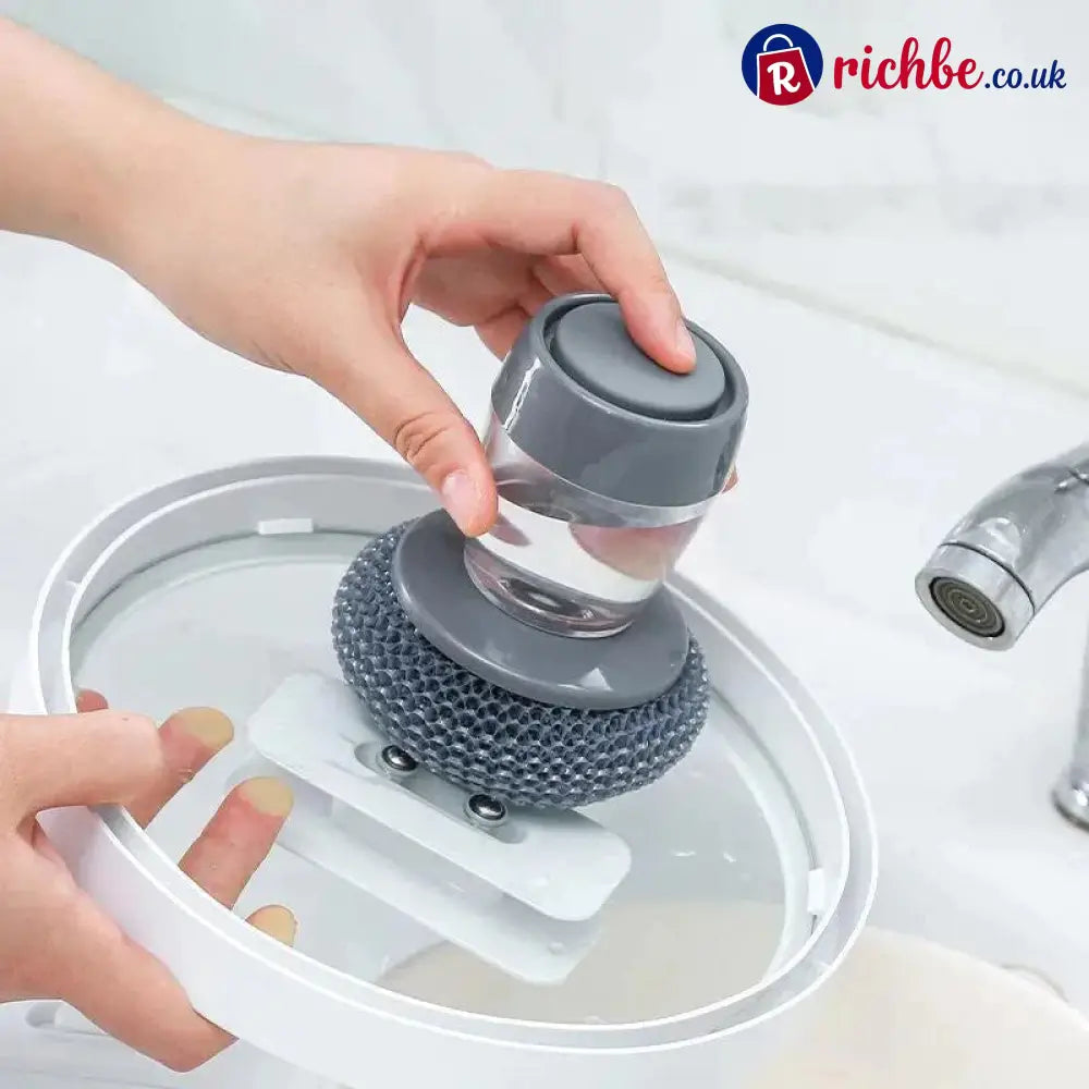 Kitchen Soap Press Dispensing Palm Brush – Built-In Soap Dispenser & Ergonomic Grip 🧼 - Houseware & Kitchen