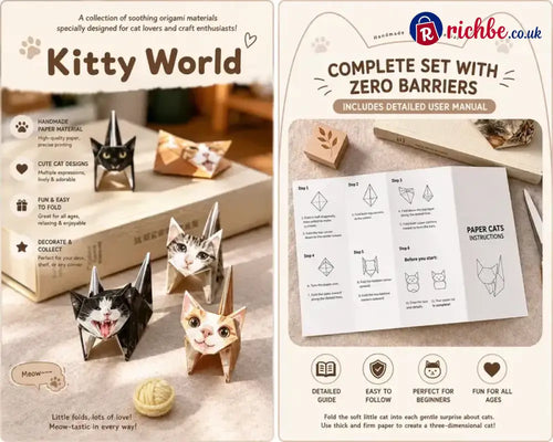 🐱 Kitty World 3D Cat Origami Kit – 15PCS / 60PCS Fold-Your-Own Cat Collection
