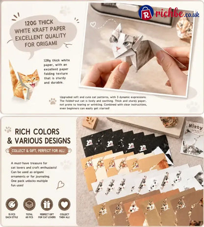 🐱 Kitty World 3D Cat Origami Kit – 15PCS / 60PCS Fold-Your-Own Cat Collection