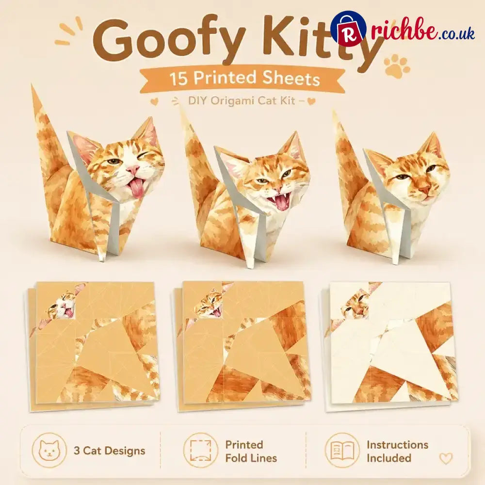 🐱 Kitty World 3D Cat Origami Kit – 15PCS / 60PCS Fold-Your-Own Cat Collection - Goofy Kitty | 15PCS
