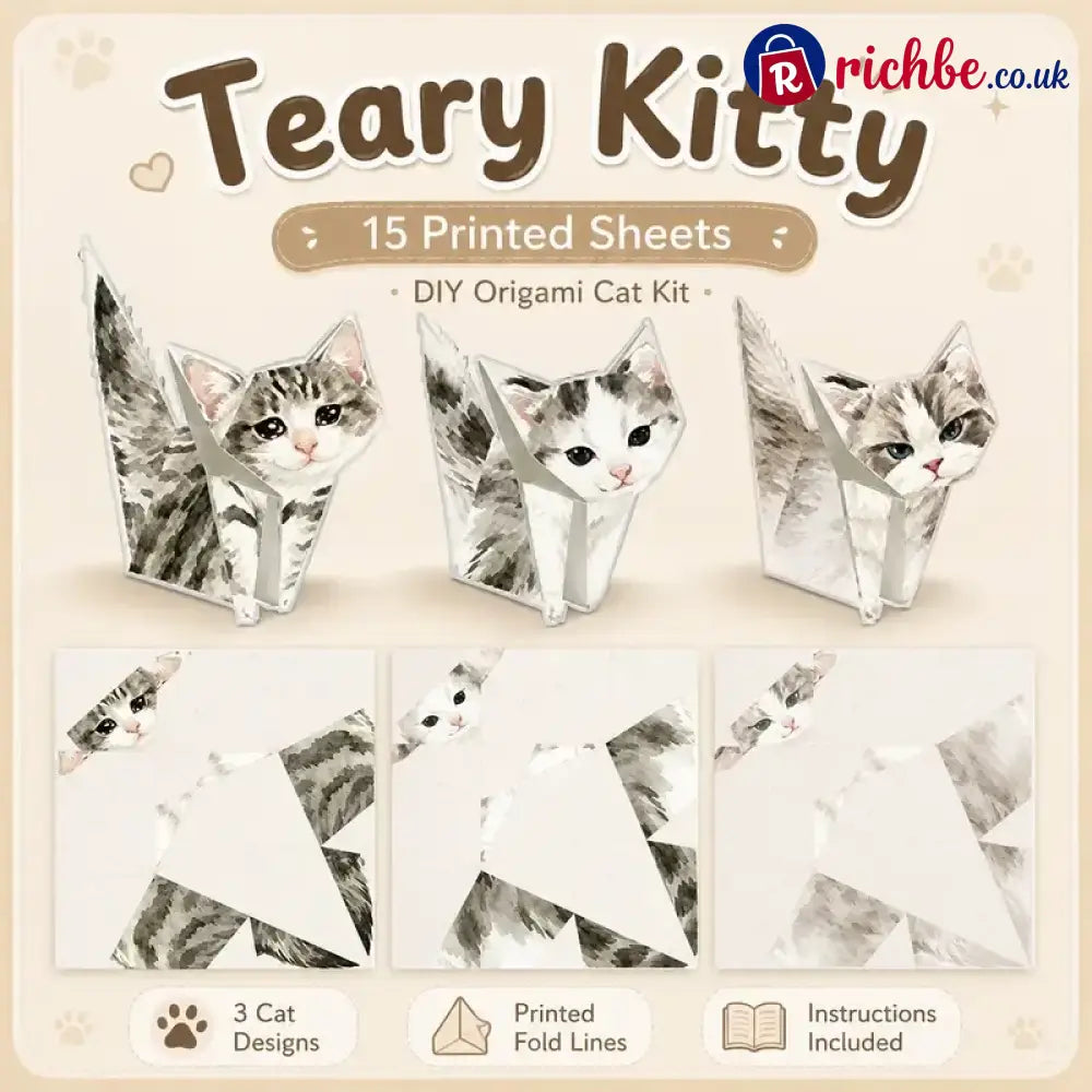 🐱 Kitty World 3D Cat Origami Kit – 15PCS / 60PCS Fold-Your-Own Cat Collection - Teary Kitty | 15PCS