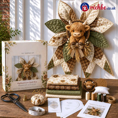 Large Patchwork Bow Sewing Kit - Highland Cattle - 2