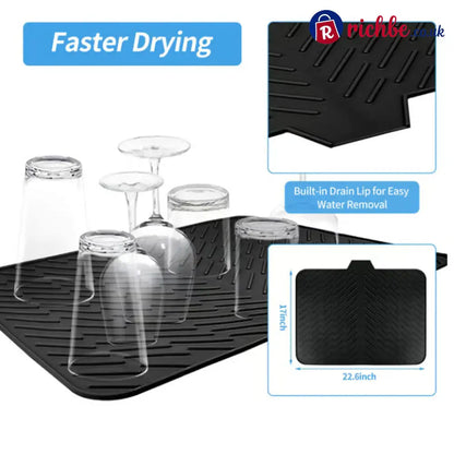 Large Size Silicone Drying Mat with Drain Lip - Houseware & Kitchen