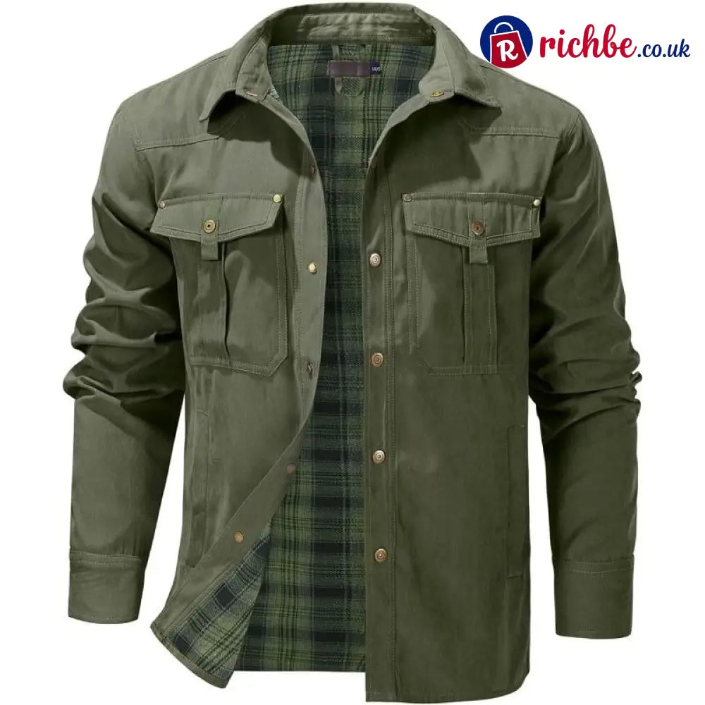 ⭐LAST DAY 48% OFF-Men’s Flannel Lined Shacket Jacket - Army Green / S