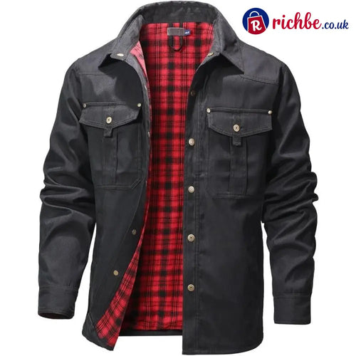 ⭐LAST DAY 48% OFF-Men’s Flannel Lined Shacket Jacket - Black / S