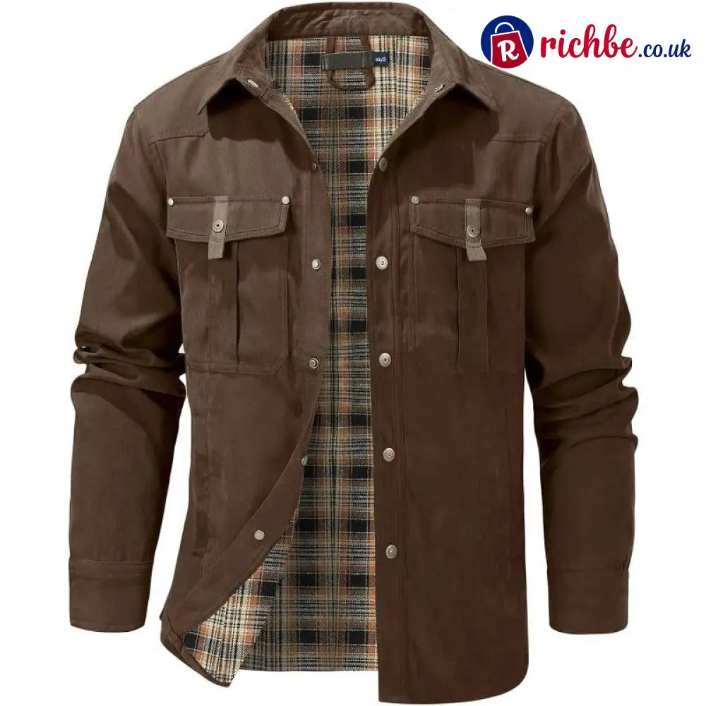 ⭐LAST DAY 48% OFF-Men’s Flannel Lined Shacket Jacket - Brown / S