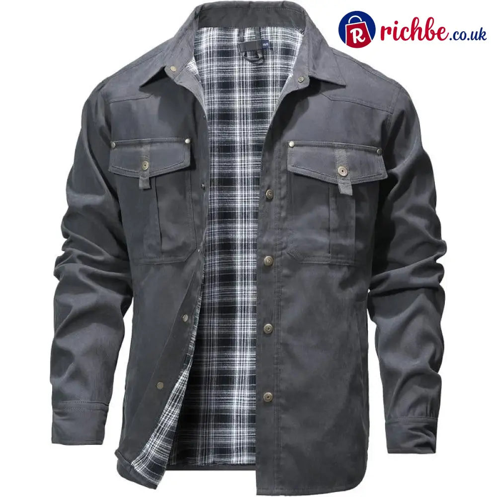 ⭐LAST DAY 48% OFF-Men’s Flannel Lined Shacket Jacket - Grey / S