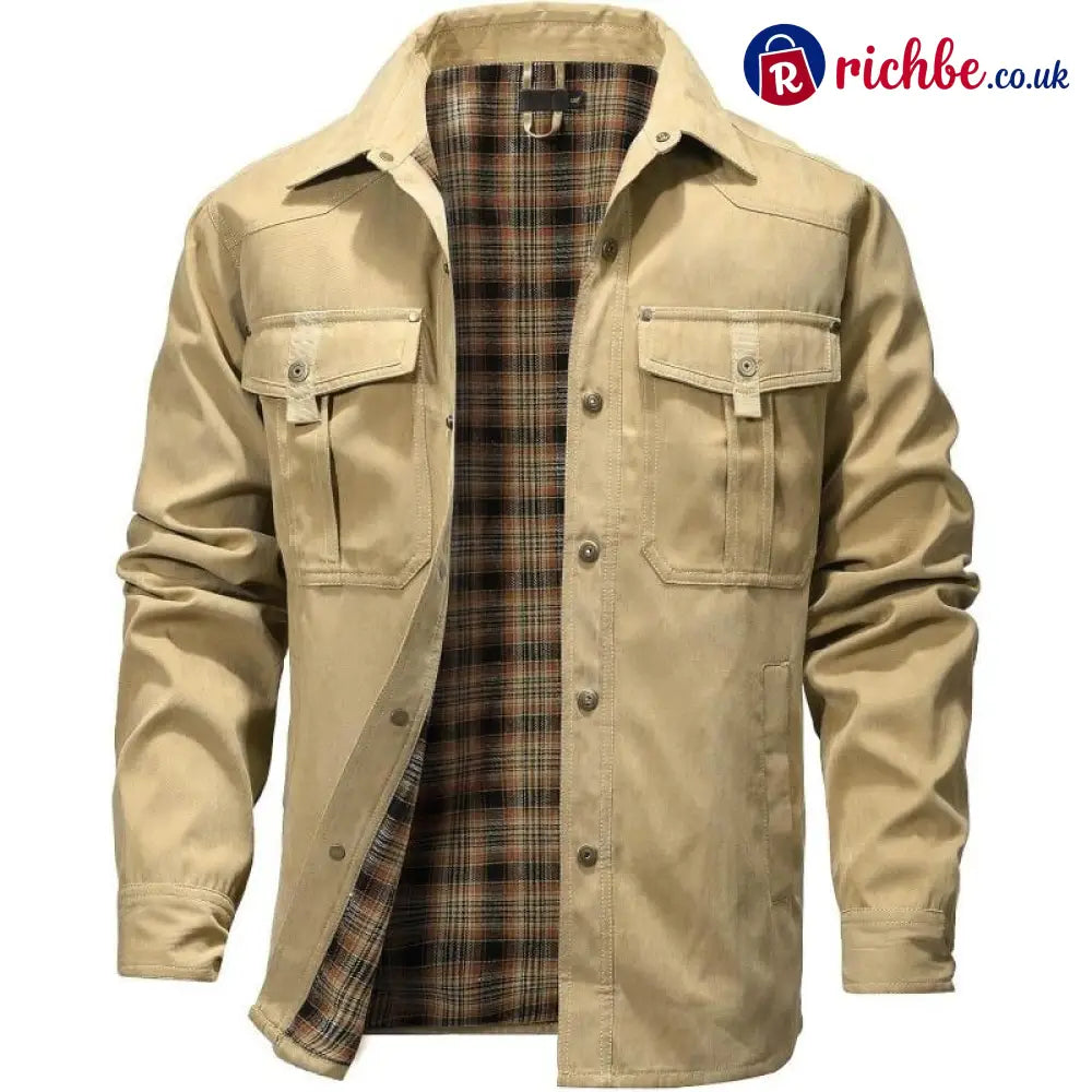 ⭐LAST DAY 48% OFF-Men’s Flannel Lined Shacket Jacket - Khaki / S