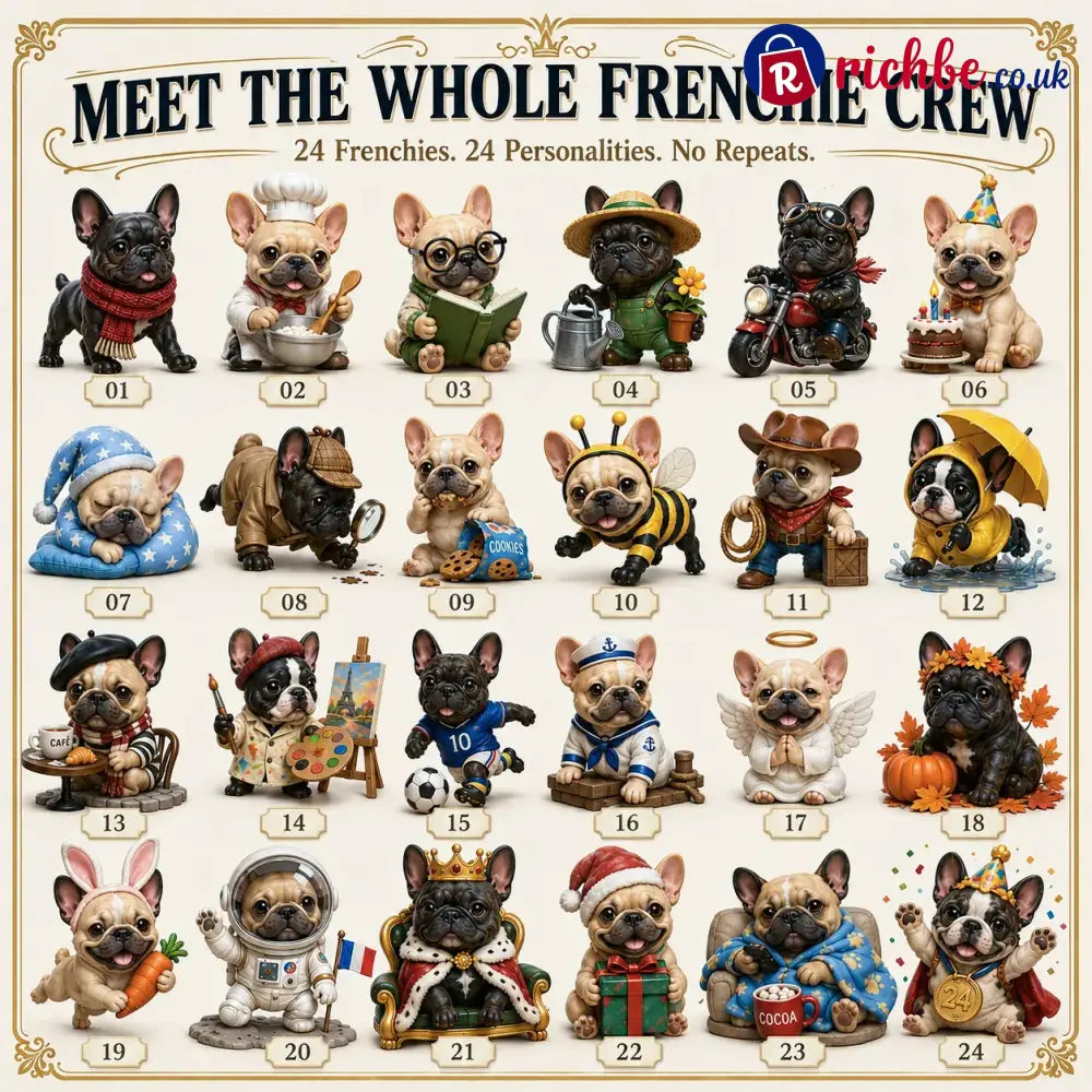 ⏳ Last Day 49% OFF – 🐶 24-Day French Bulldog Christmas Advent Calendar | 24 Unique Collectible Frenchie Characters with Different Outfits, Personalities & Daily Holiday Surprises 🎄✨