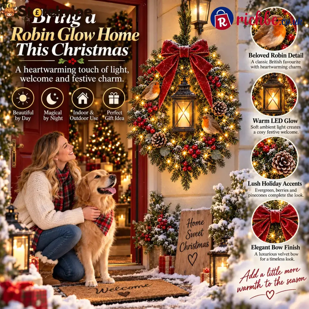 ✨Last Day 49% OFF✨🐦 A Robin Glow™ – Lighted Robin Christmas Wreath