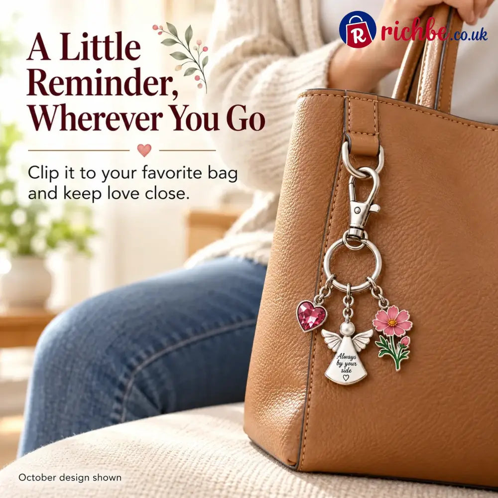 ⏳ Last Day 49% OFF, 👼 Always By Your Side: Birth Month Angel & Flower Keychain + Keepsake Card 🌸
