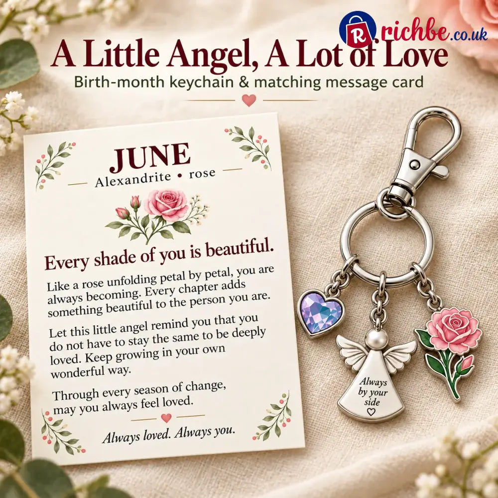 ⏳ Last Day 49% OFF, 👼 Always By Your Side: Birth Month Angel & Flower Keychain + Keepsake Card 🌸