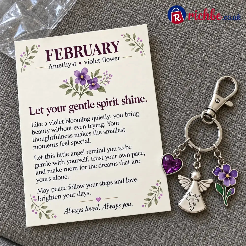 ⏳ Last Day 49% OFF, 👼 Always By Your Side: Birth Month Angel & Flower Keychain + Keepsake Card 🌸