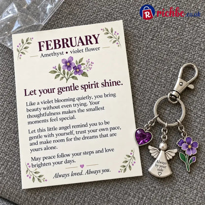 ⏳ Last Day 49% OFF, 👼 Always By Your Side: Birth Month Angel & Flower Keychain + Keepsake Card 🌸