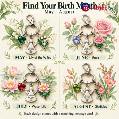 ⏳ Last Day 49% OFF, 👼 Always By Your Side: Birth Month Angel & Flower Keychain + Keepsake Card 🌸