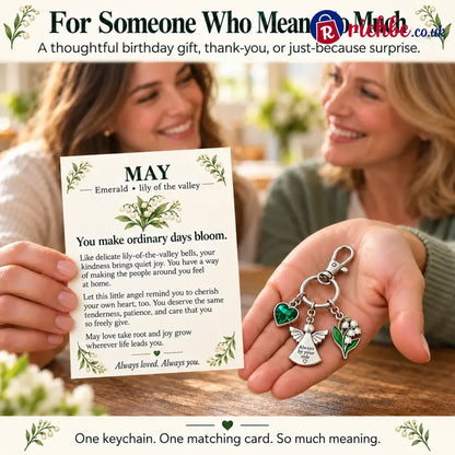 ⏳ Last Day 49% OFF, 👼 Always By Your Side: Birth Month Angel & Flower Keychain + Keepsake Card 🌸