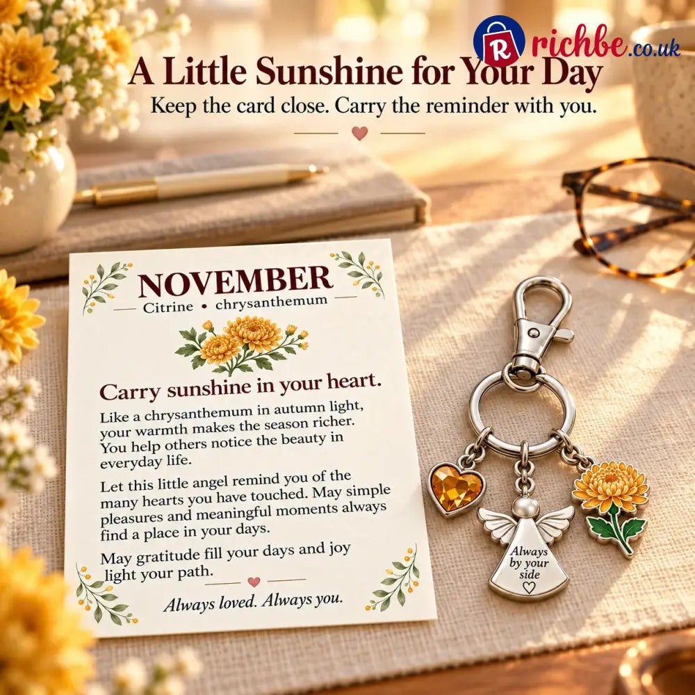 ⏳ Last Day 49% OFF, 👼 Always By Your Side: Birth Month Angel & Flower Keychain + Keepsake Card 🌸