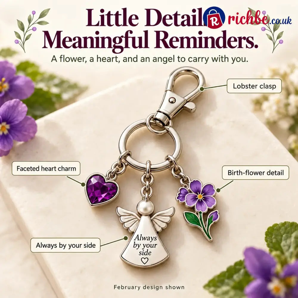 ⏳ Last Day 49% OFF, 👼 Always By Your Side: Birth Month Angel & Flower Keychain + Keepsake Card 🌸