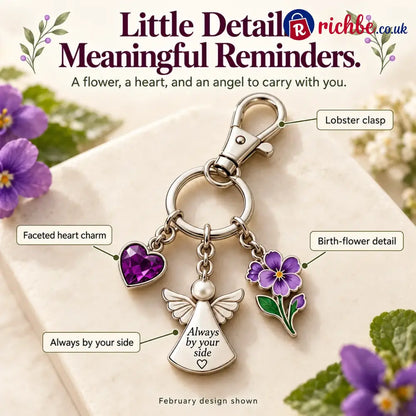 ⏳ Last Day 49% OFF, 👼 Always By Your Side: Birth Month Angel & Flower Keychain + Keepsake Card 🌸