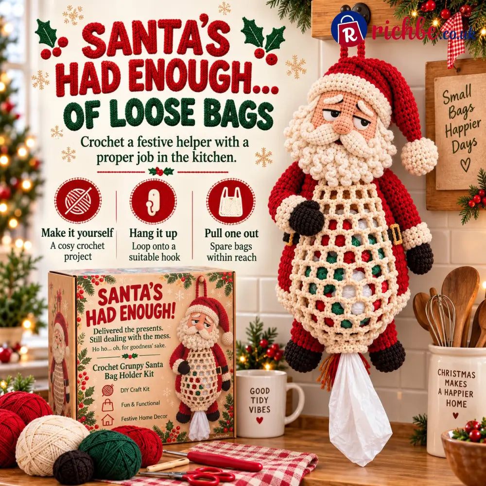 ⏳ Last Day 49% OFF – 🧶 Beginner-Friendly Christmas Crochet Bag Holder DIY Kit | 4 Festive Designs with Yarn Tools &