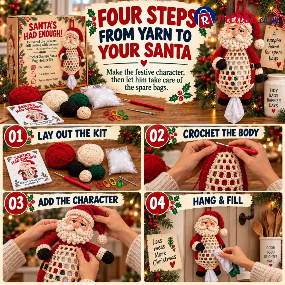 ⏳ Last Day 49% OFF – 🧶 Beginner-Friendly Christmas Crochet Bag Holder DIY Kit | 4 Festive Designs with Yarn Tools &