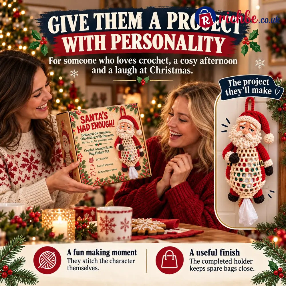 ⏳ Last Day 49% OFF – 🧶 Beginner-Friendly Christmas Crochet Bag Holder DIY Kit | 4 Festive Designs with Yarn Tools &