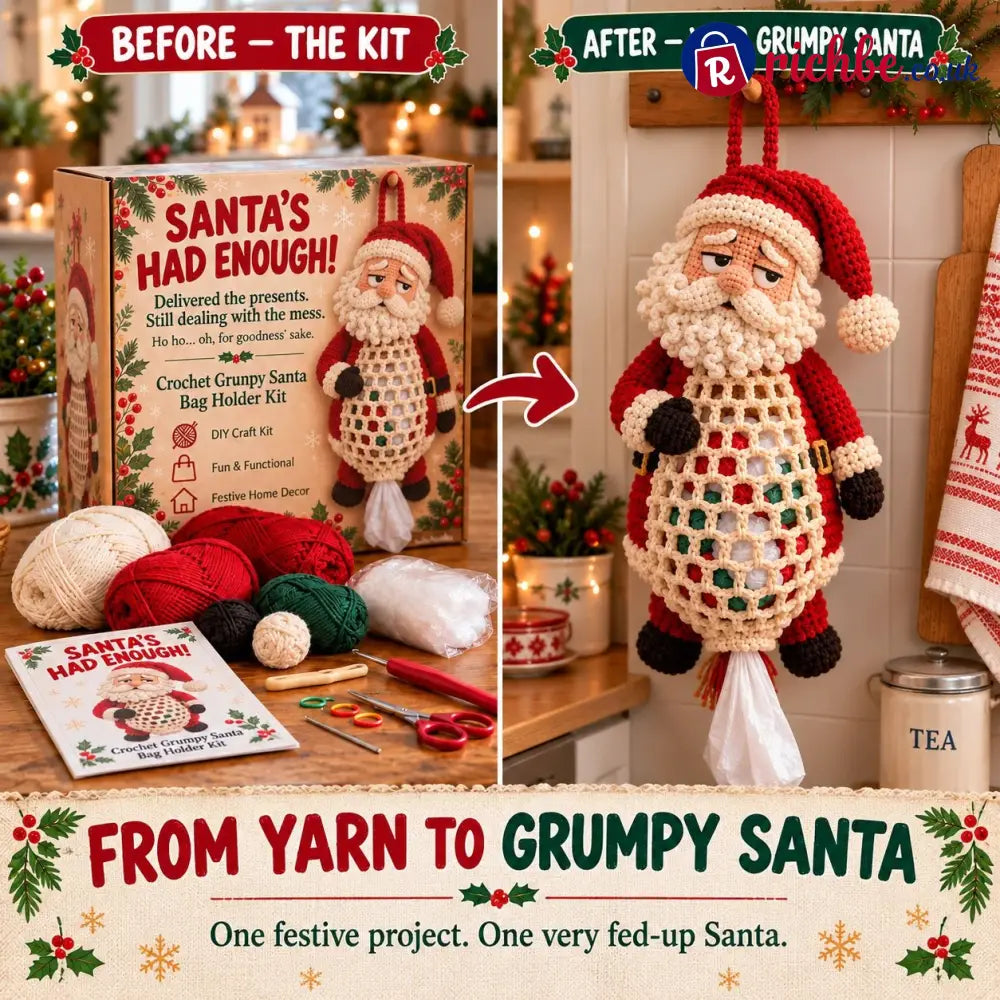 ⏳ Last Day 49% OFF – 🧶 Beginner-Friendly Christmas Crochet Bag Holder DIY Kit | 4 Festive Designs with Yarn Tools &
