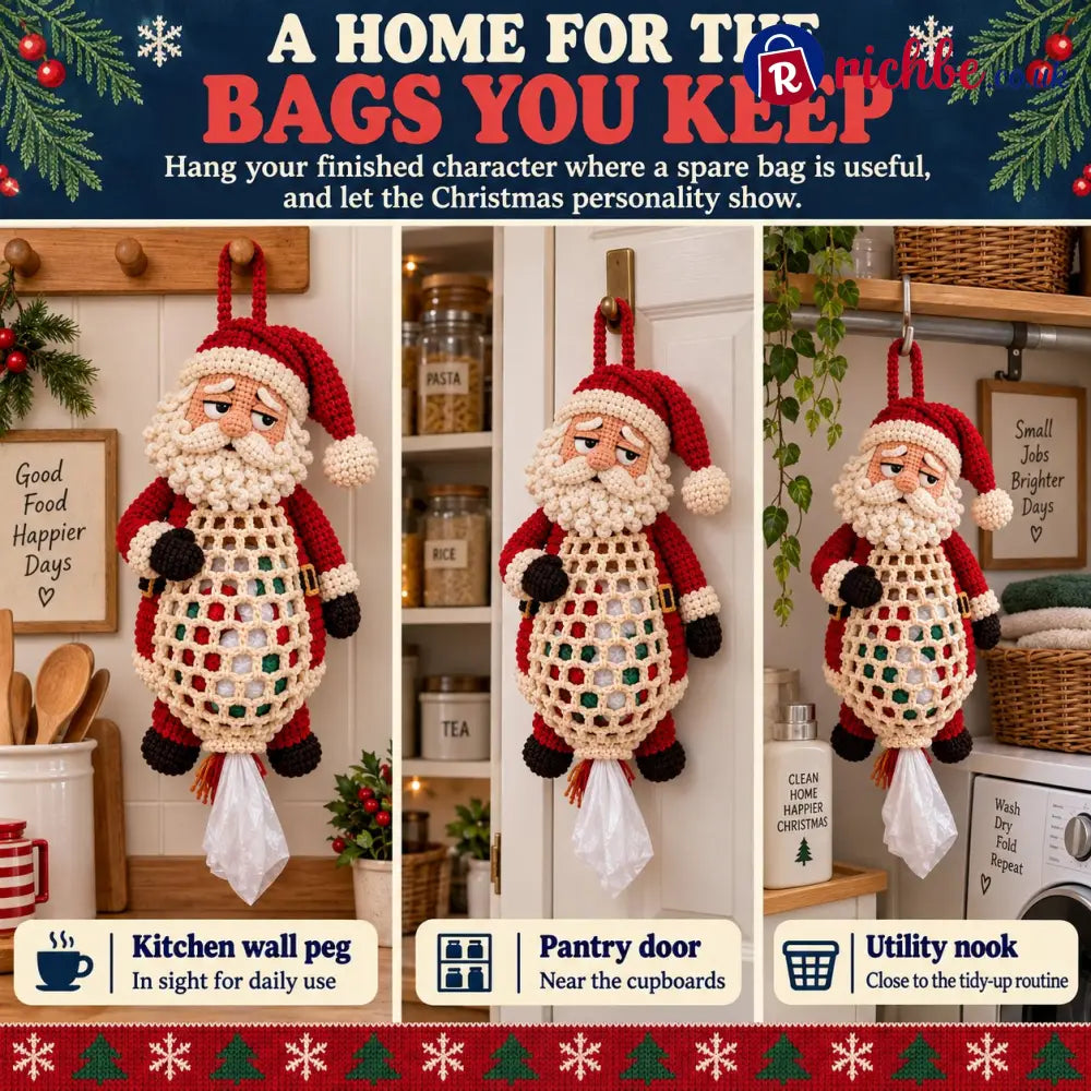 ⏳ Last Day 49% OFF – 🧶 Beginner-Friendly Christmas Crochet Bag Holder DIY Kit | 4 Festive Designs with Yarn Tools &