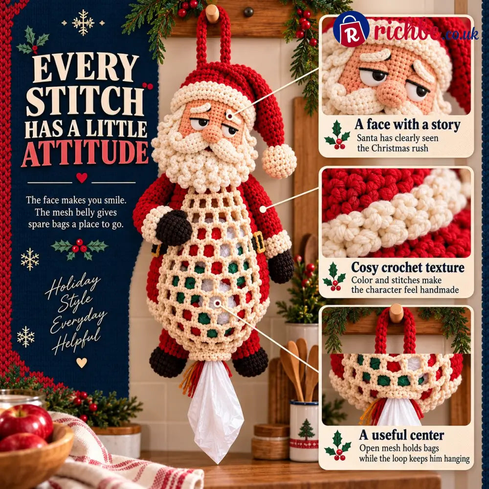 ⏳ Last Day 49% OFF – 🧶 Beginner-Friendly Christmas Crochet Bag Holder DIY Kit | 4 Festive Designs with Yarn Tools &