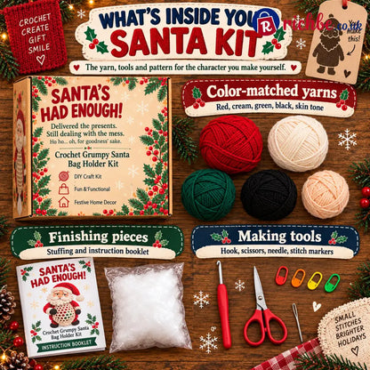 ⏳ Last Day 49% OFF – 🧶 Beginner-Friendly Christmas Crochet Bag Holder DIY Kit | 4 Festive Designs with Yarn Tools &