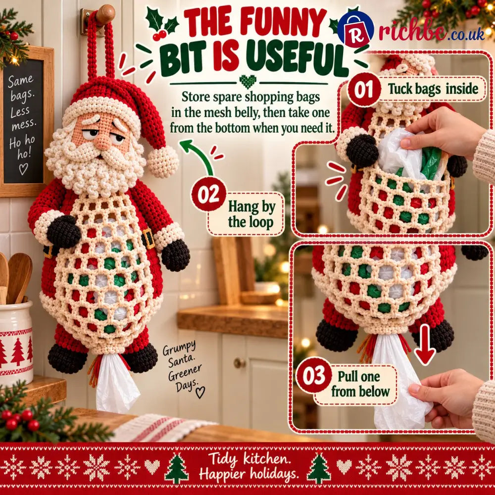 ⏳ Last Day 49% OFF – 🧶 Beginner-Friendly Christmas Crochet Bag Holder DIY Kit | 4 Festive Designs with Yarn Tools &